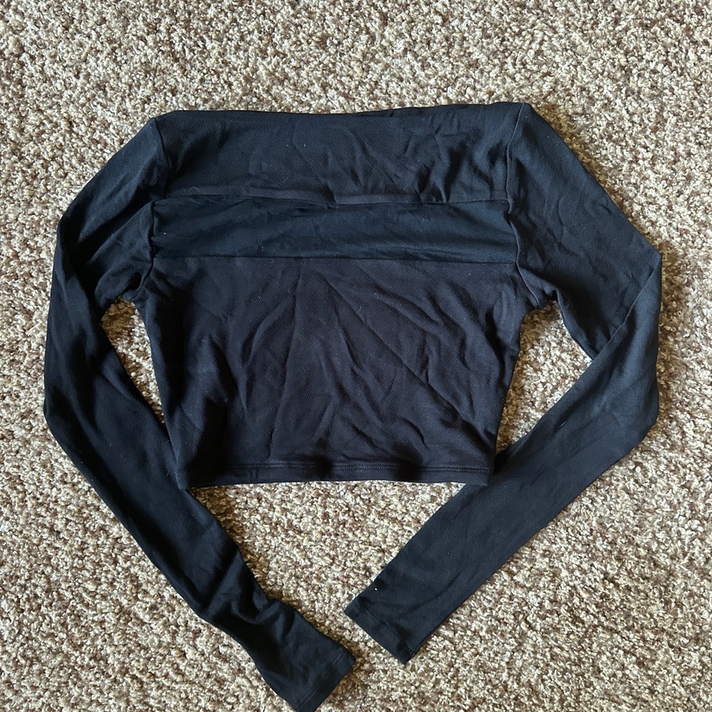 Naked Wardrobe Elegant Black Long (sheer boob panel) Sleeve Crop Top